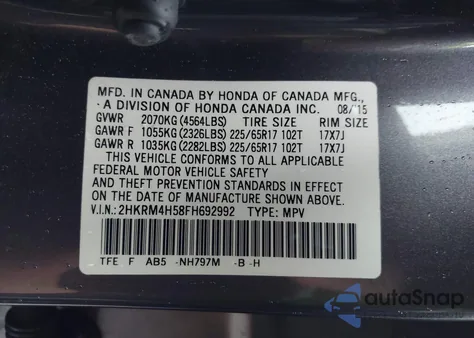 2015 Honda Cr-V Ex from USA, damaged, VIN 2HKRM4H58FH692992
